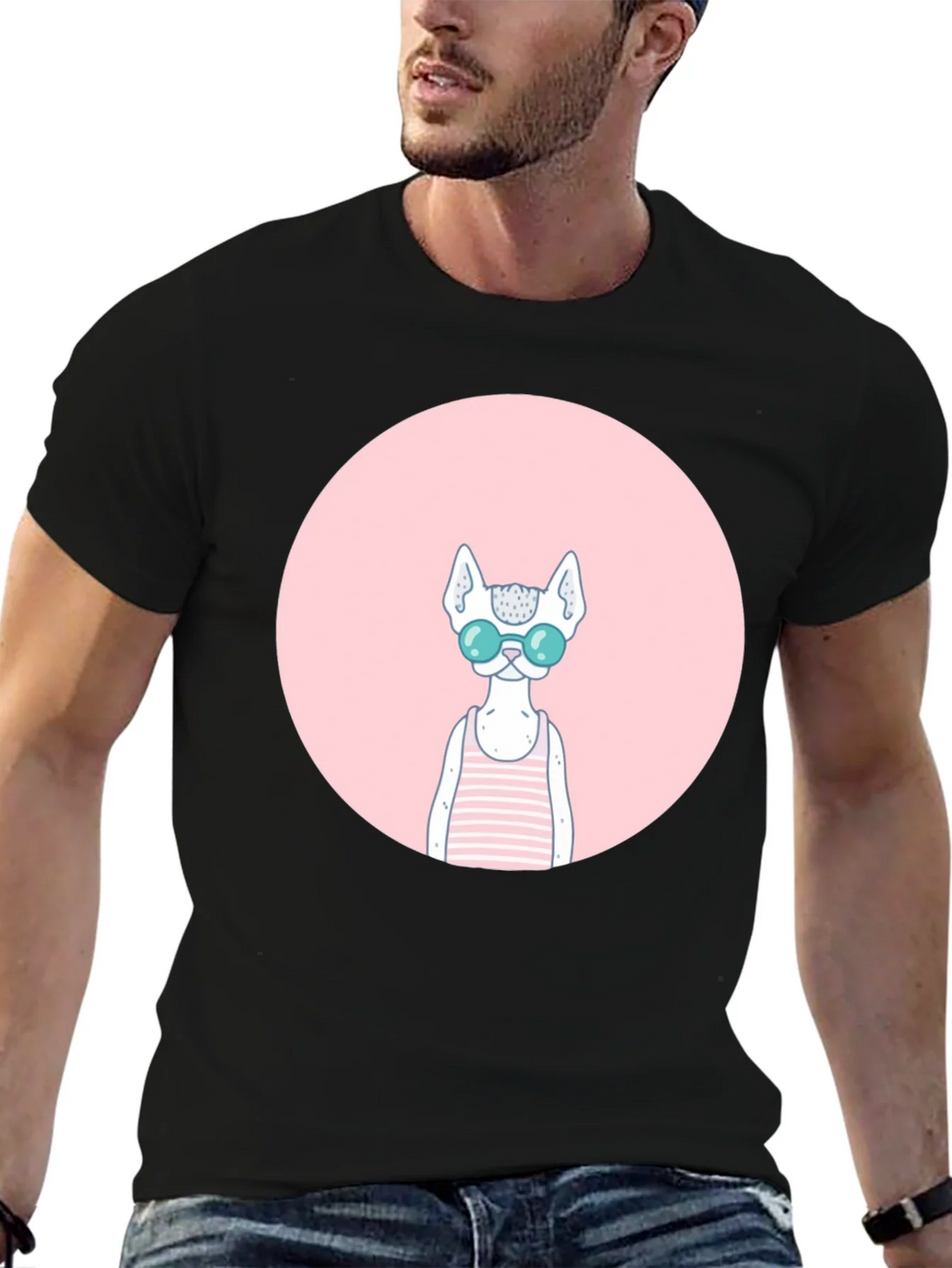 Cool Cat Graphic Tee - Black Cotton Blend