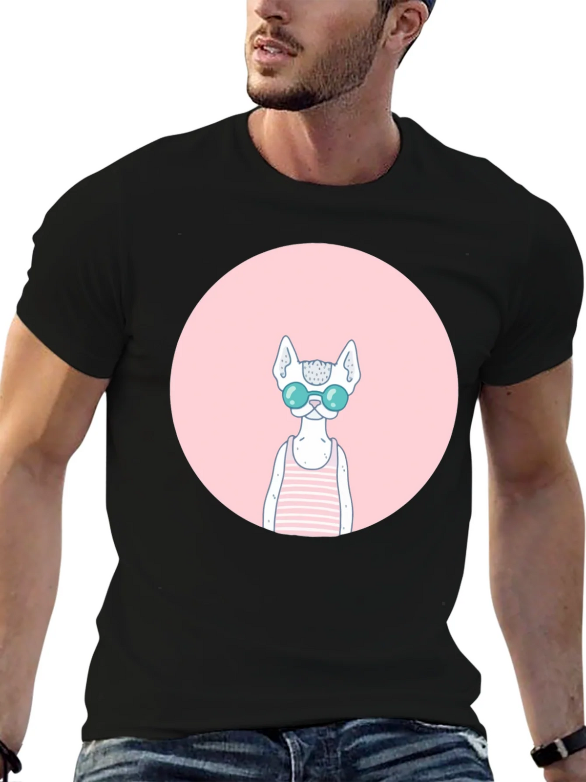 Cool Cat Graphic Tee - Black Cotton Blend