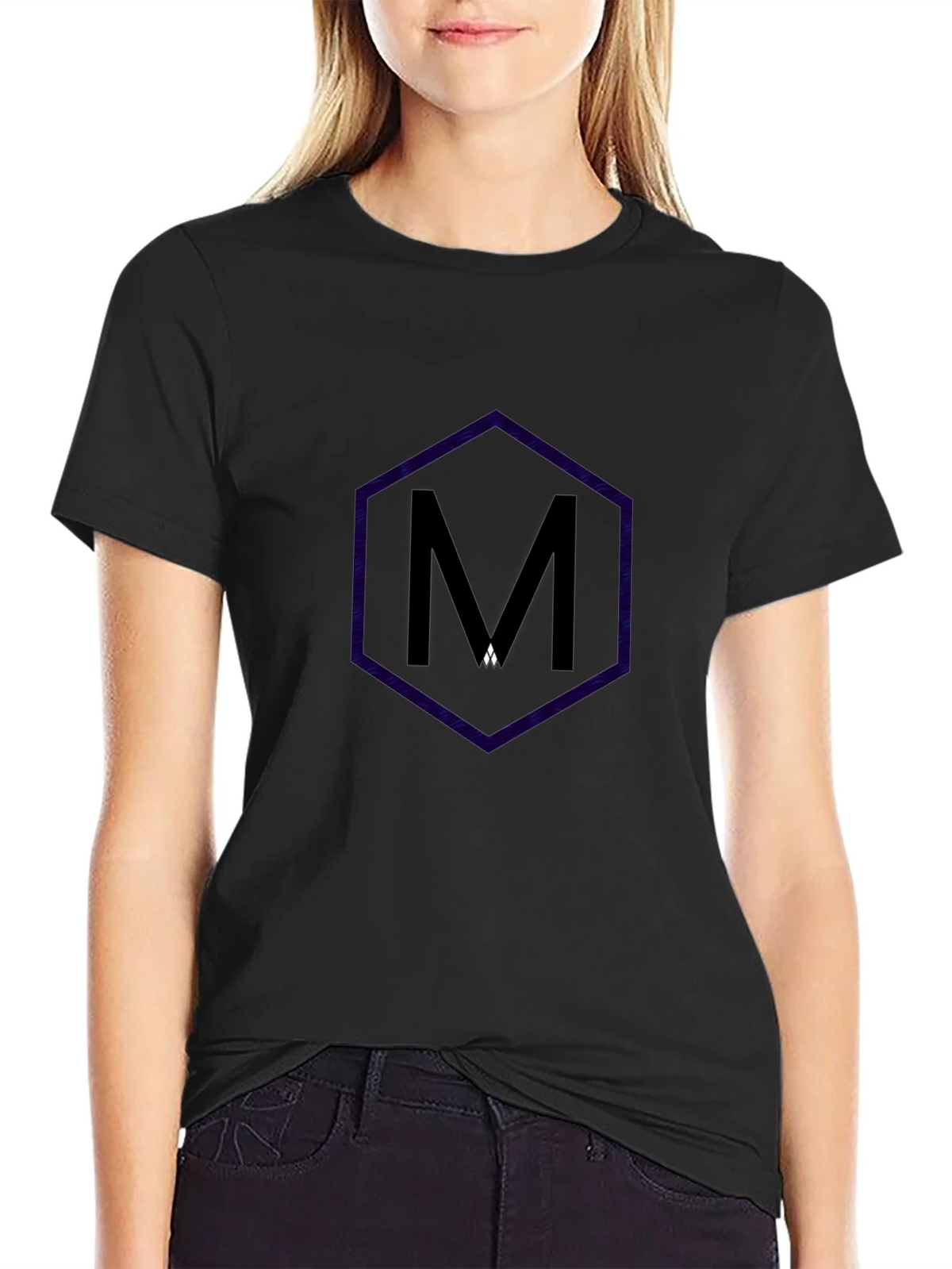 Mens Black T-Shirt with Hexagon M Design