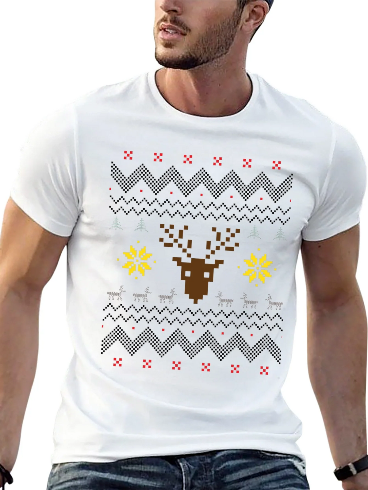 Pixel Art Christmas Deer Graphic Tee