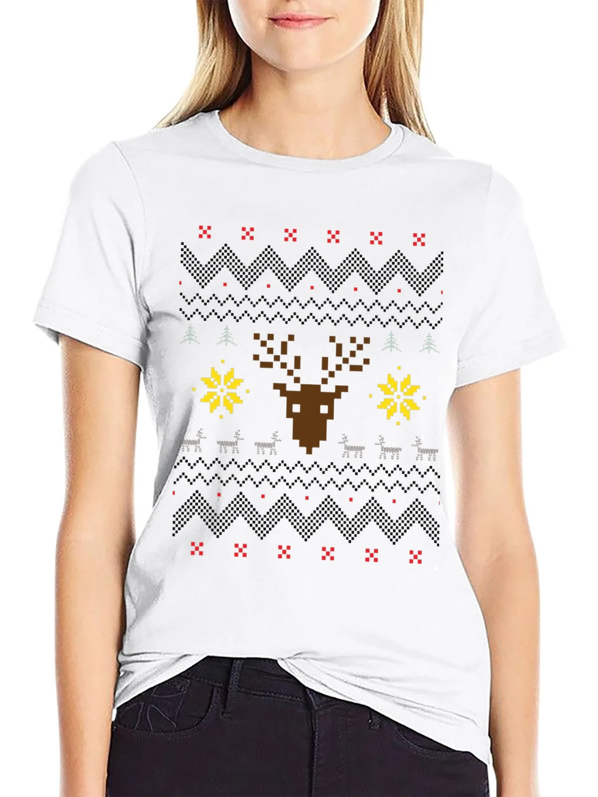 Pixel Art Christmas Deer Graphic Tee