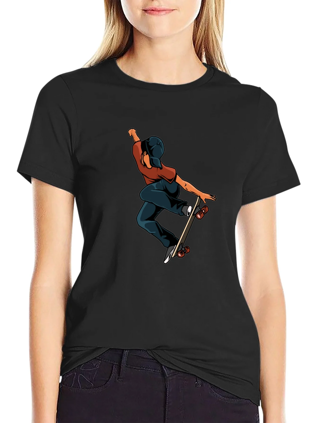 Skateboard Graphic Tee - Cool Black Cotton T-Shirt