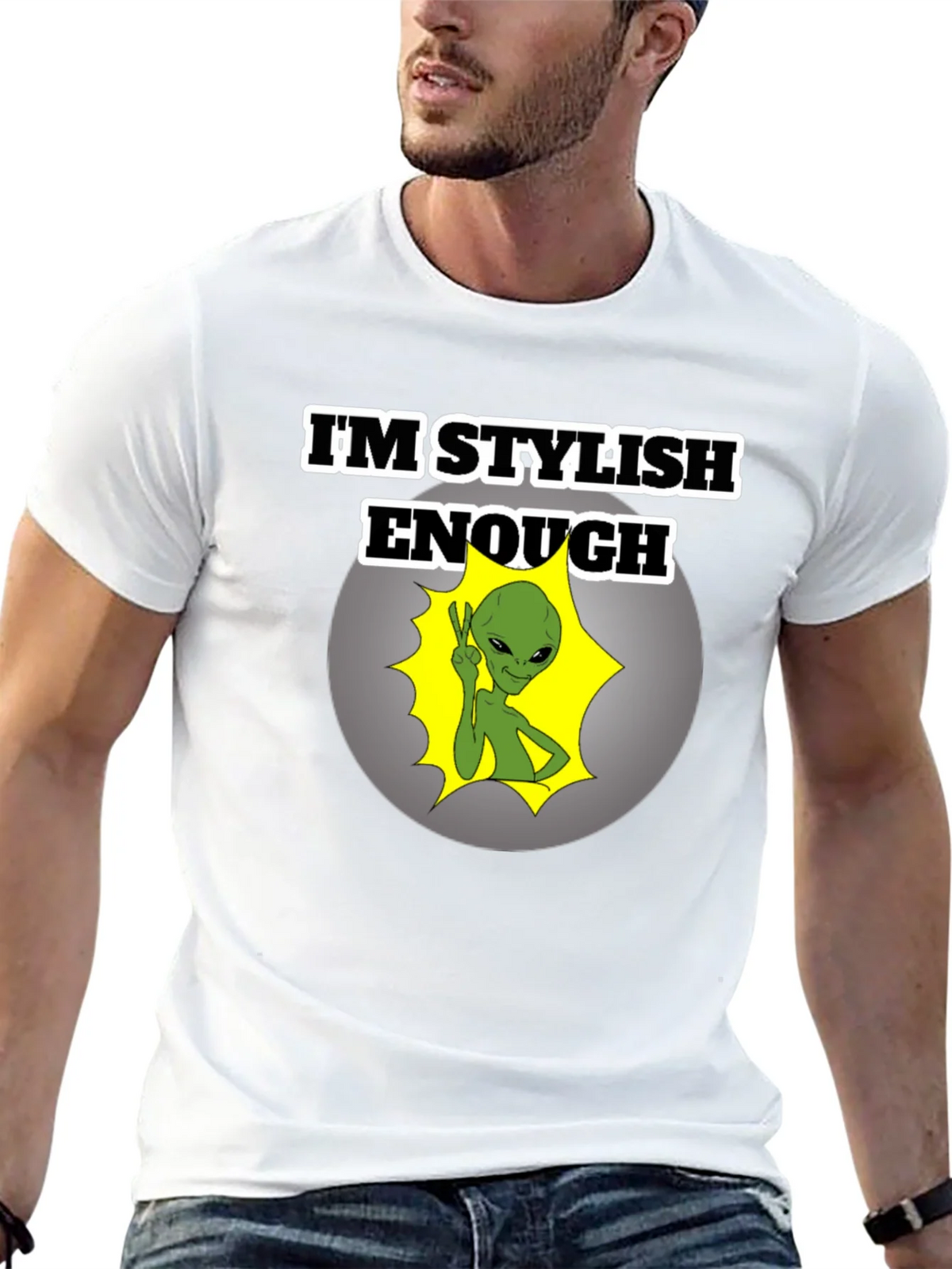 Stylish Alien Graphic T-Shirt - Mens Black Tee