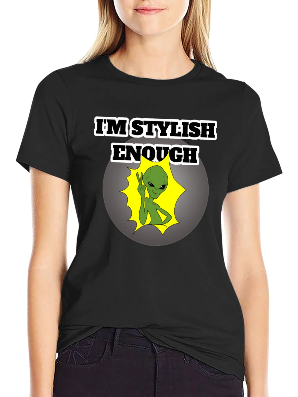 Stylish Alien Graphic T-Shirt - Mens Black Tee