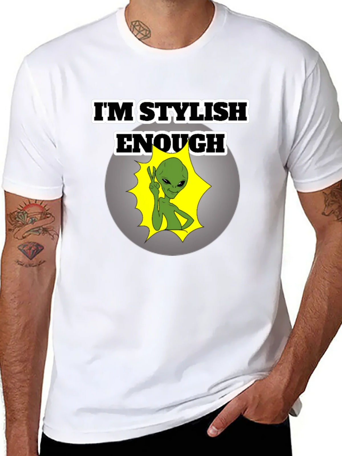 Stylish Alien Graphic T-Shirt - Mens Black Tee