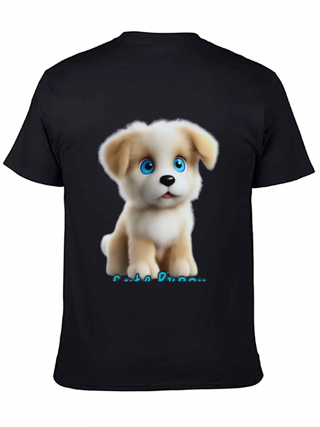 Cute Puppy Graphic Black T-Shirt for Men