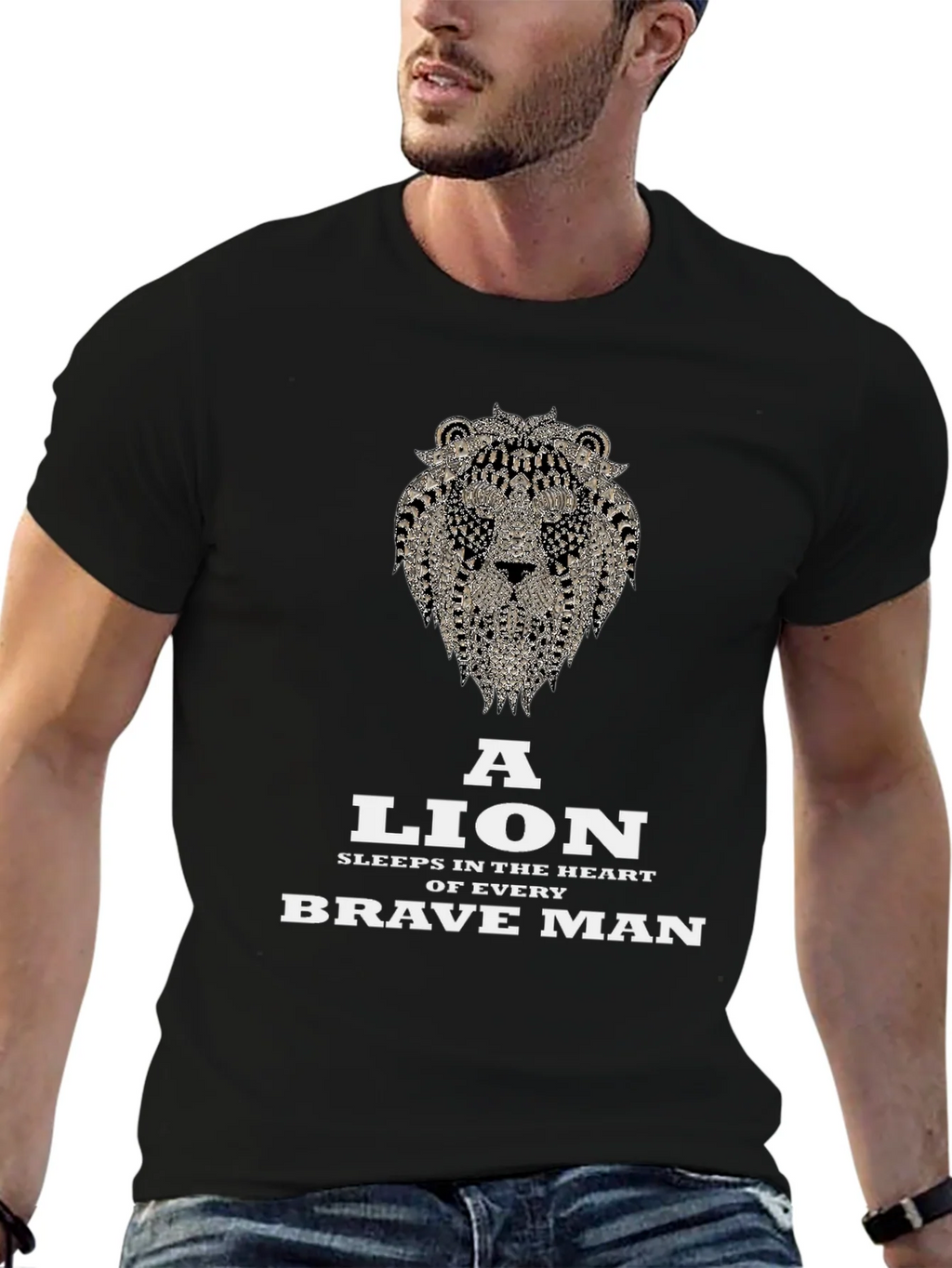 Lion Heart Brave Man Black Graphic T-Shirt