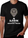Lion Heart Brave Man Black Graphic T-Shirt