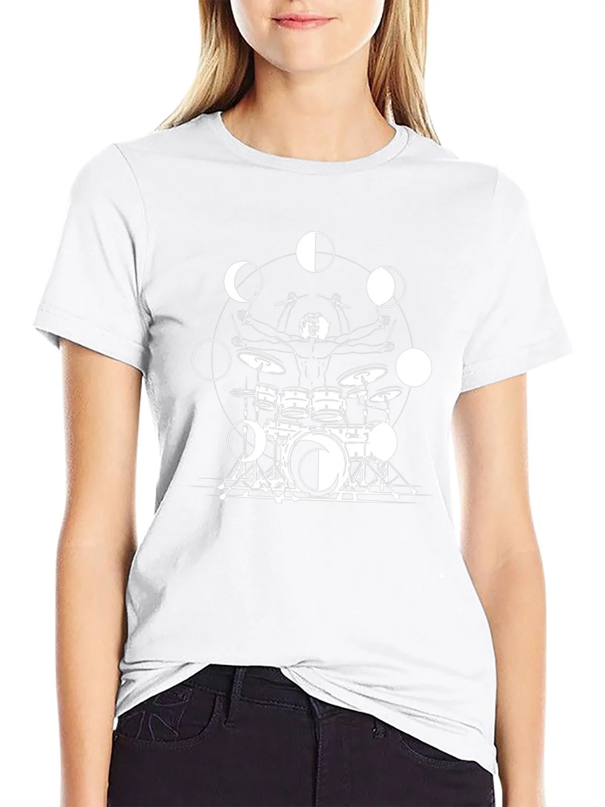 Drummer Moon Phases Graphic Black T-Shirt