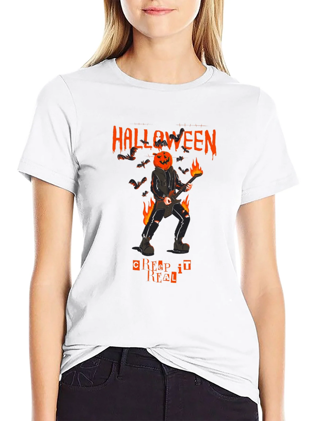 Halloween Pumpkin Head Guitarist T-Shirt