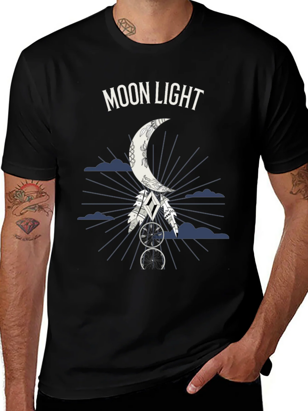 Moonlight Graphic Tee - Dreamcatcher Design - Black T-Shirt