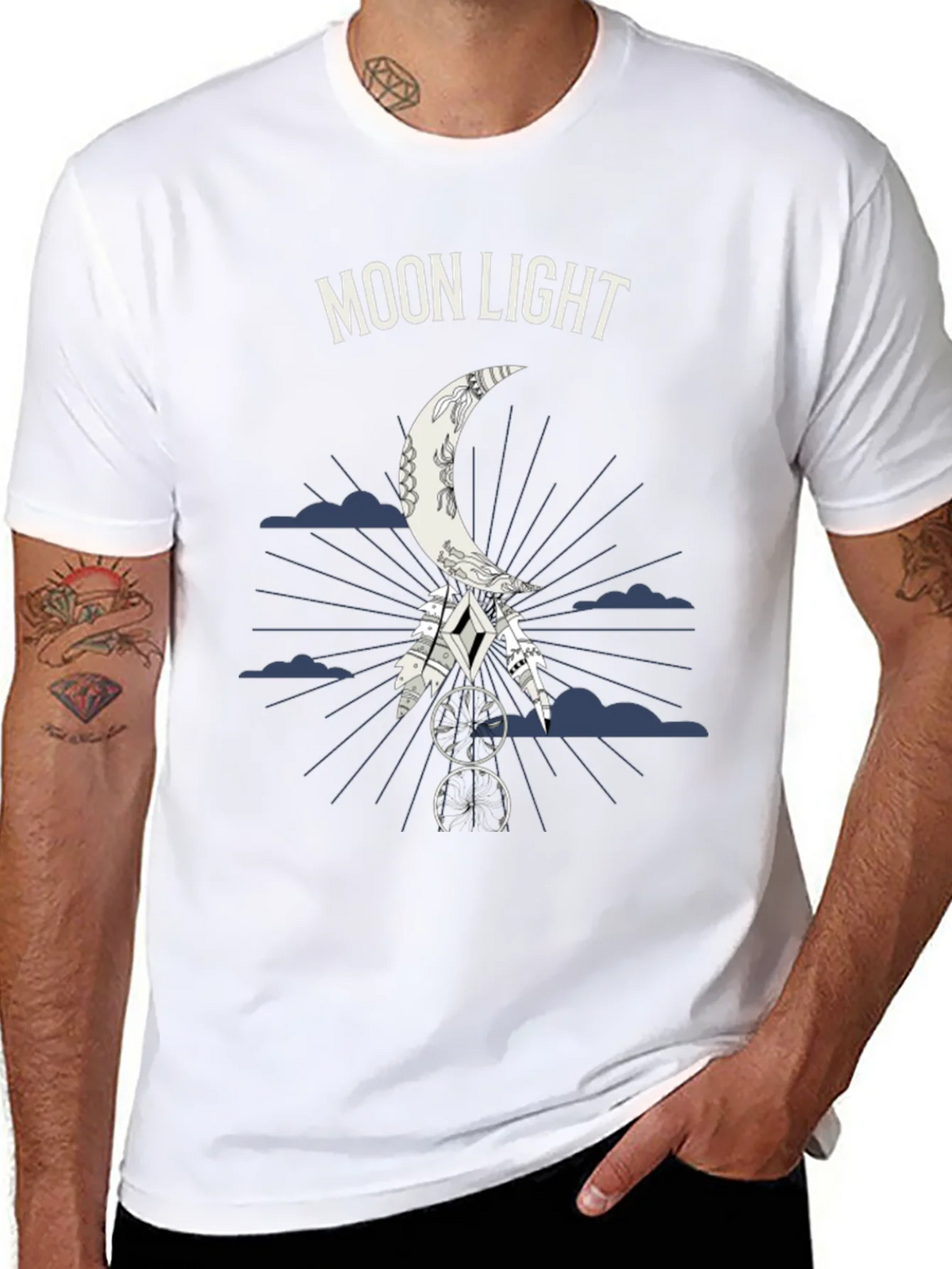 Moonlight Graphic Tee - Dreamcatcher Design - Black T-Shirt