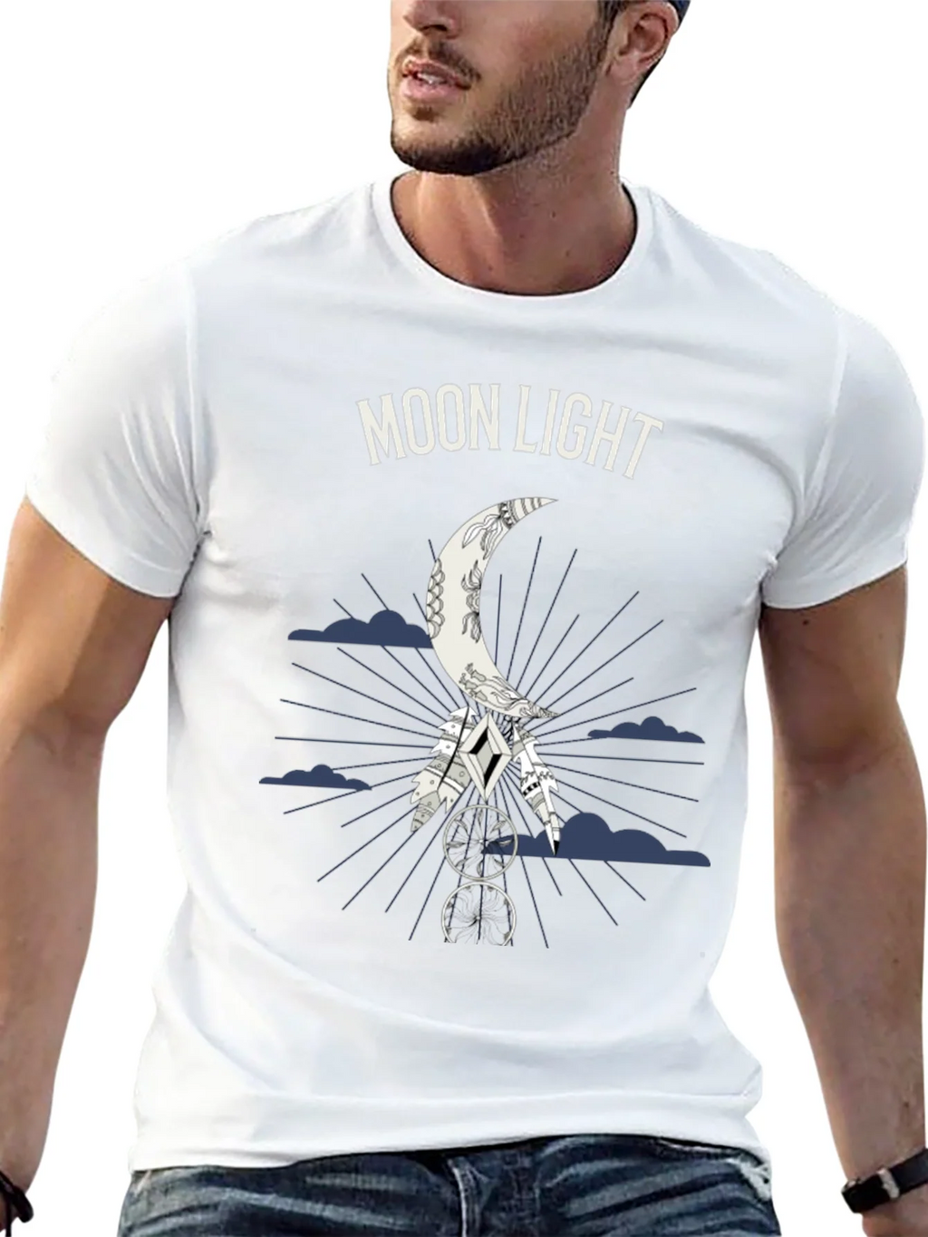 Moonlight Graphic Tee - Dreamcatcher Design - Black T-Shirt