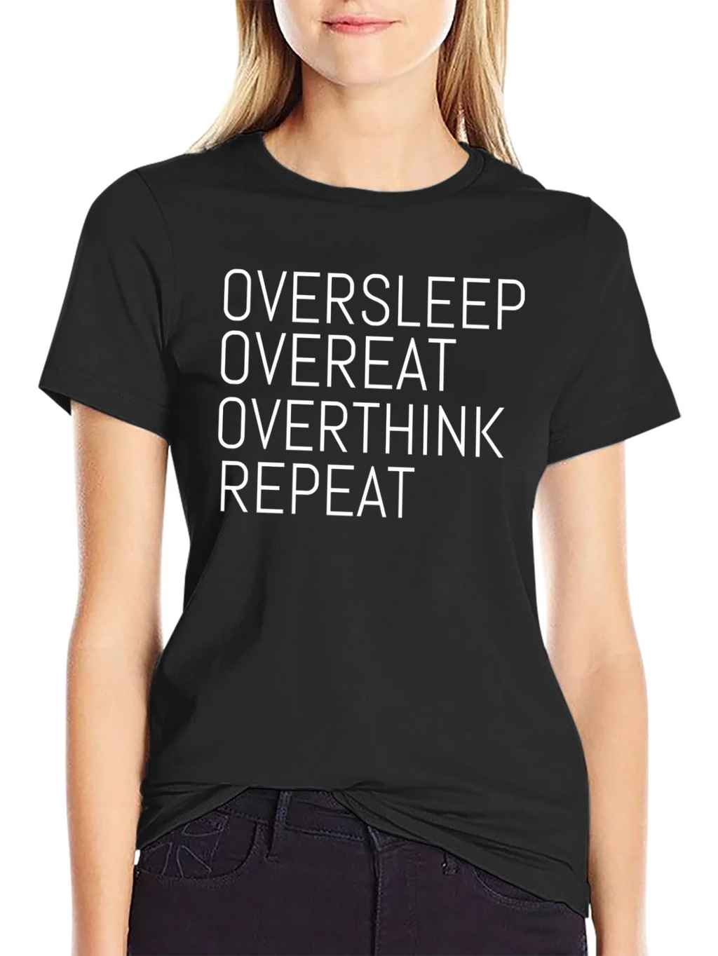 Oversleep Overeat Graphic Tee - Black Cotton T-Shirt