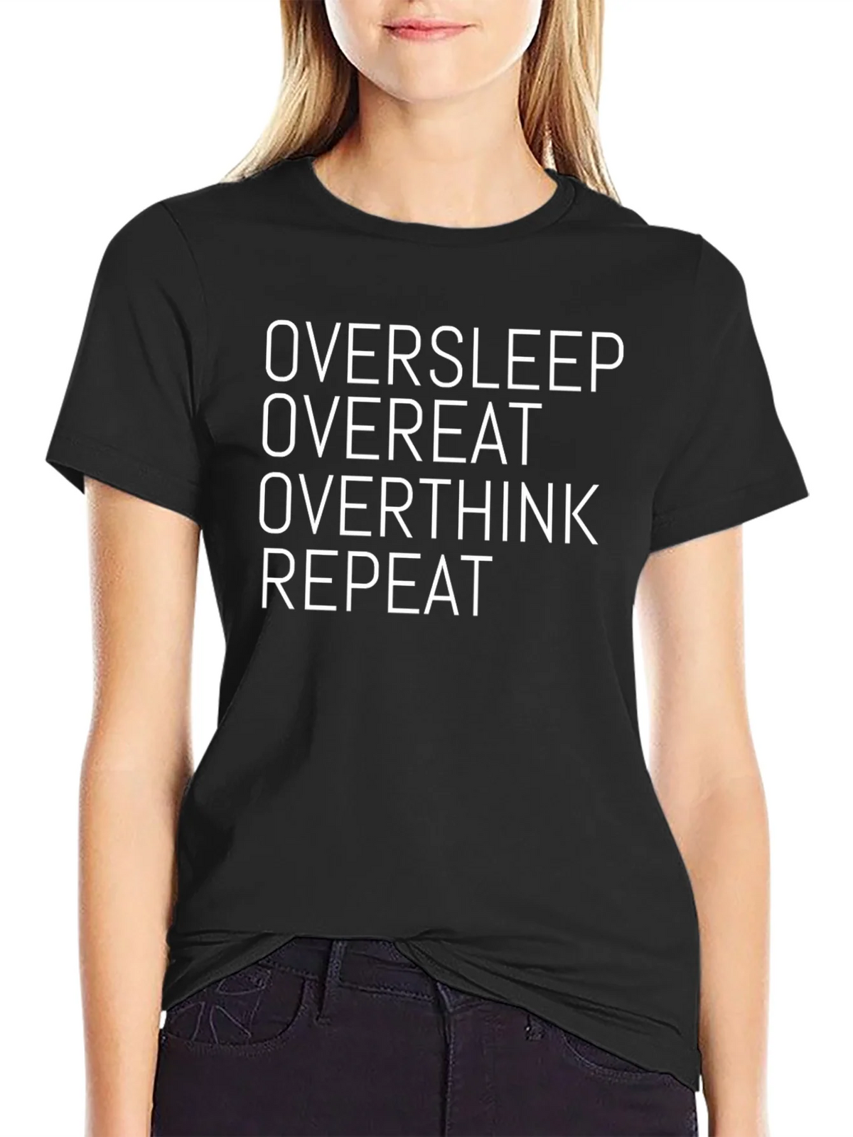 Oversleep Overeat Graphic Tee - Black Cotton T-Shirt