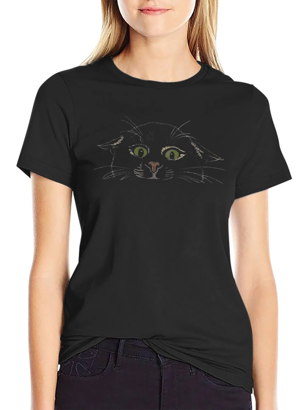 Black Cat Peeking Graphic T-Shirt - Mens