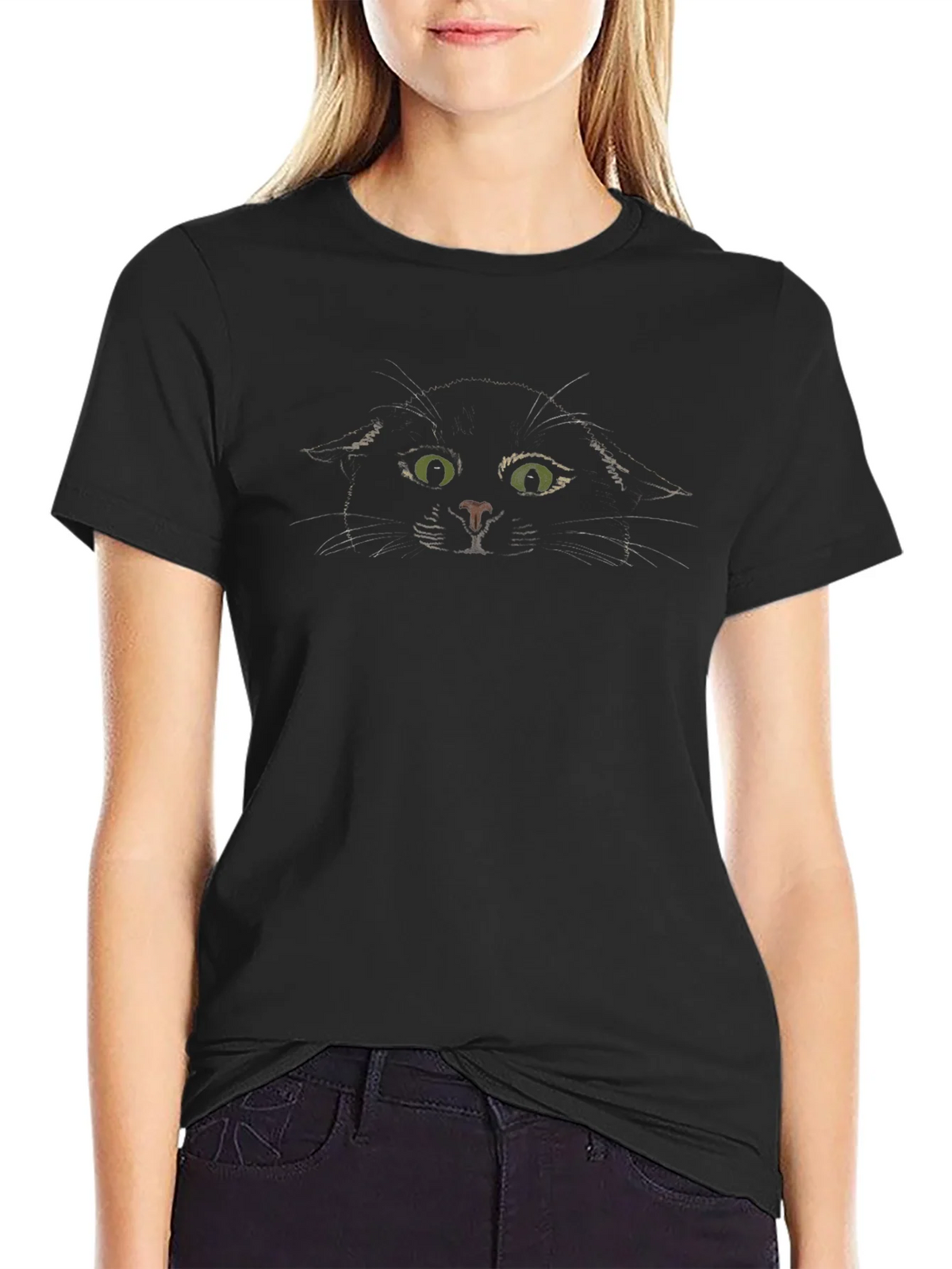 Black Cat Peeking Graphic T-Shirt - Mens