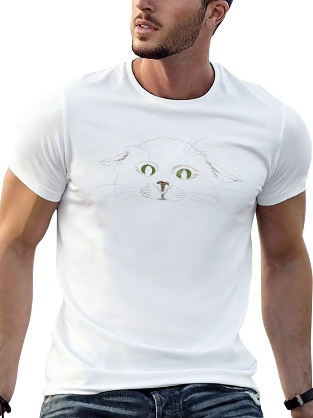 Black Cat Peeking Graphic T-Shirt - Mens