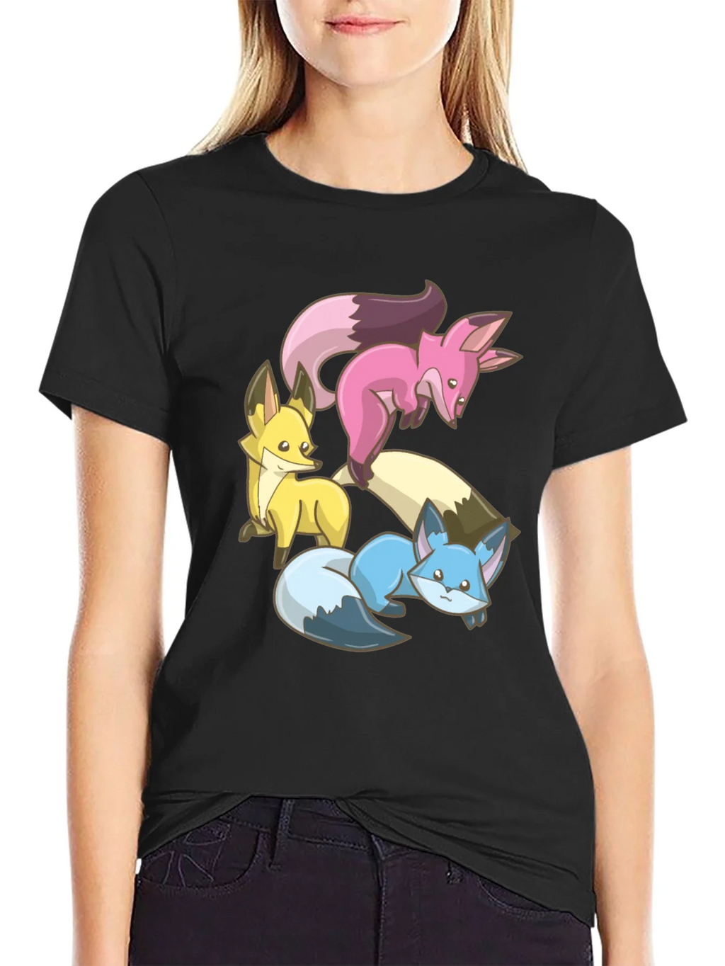 Cute Fox Trio Graphic Tee - Soft Cotton Blend