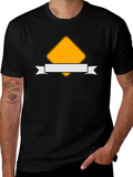 Modern Black T-Shirt with Yellow Diamond and Ribbon Design