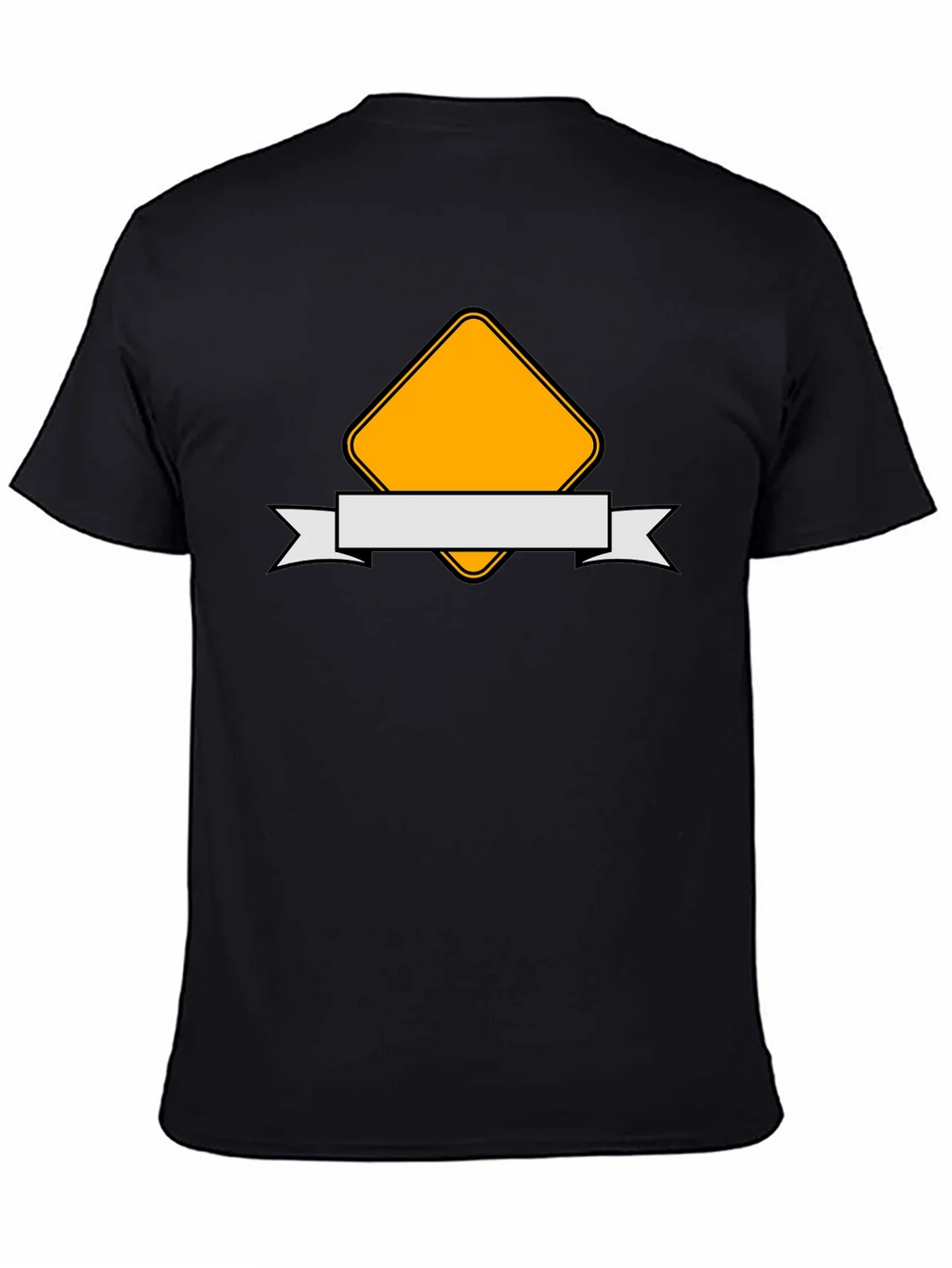 Modern Black T-Shirt with Yellow Diamond and Ribbon Design
