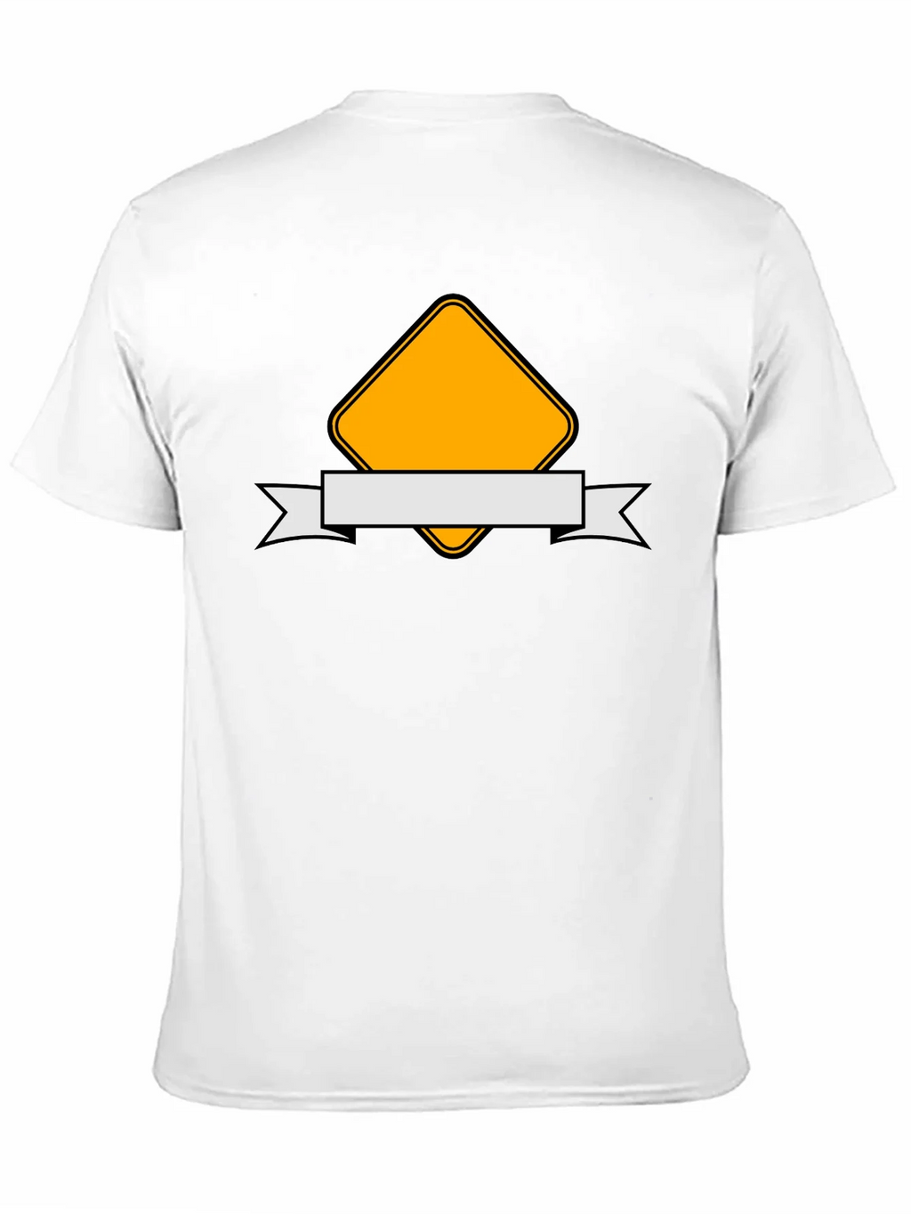 Modern Black T-Shirt with Yellow Diamond and Ribbon Design