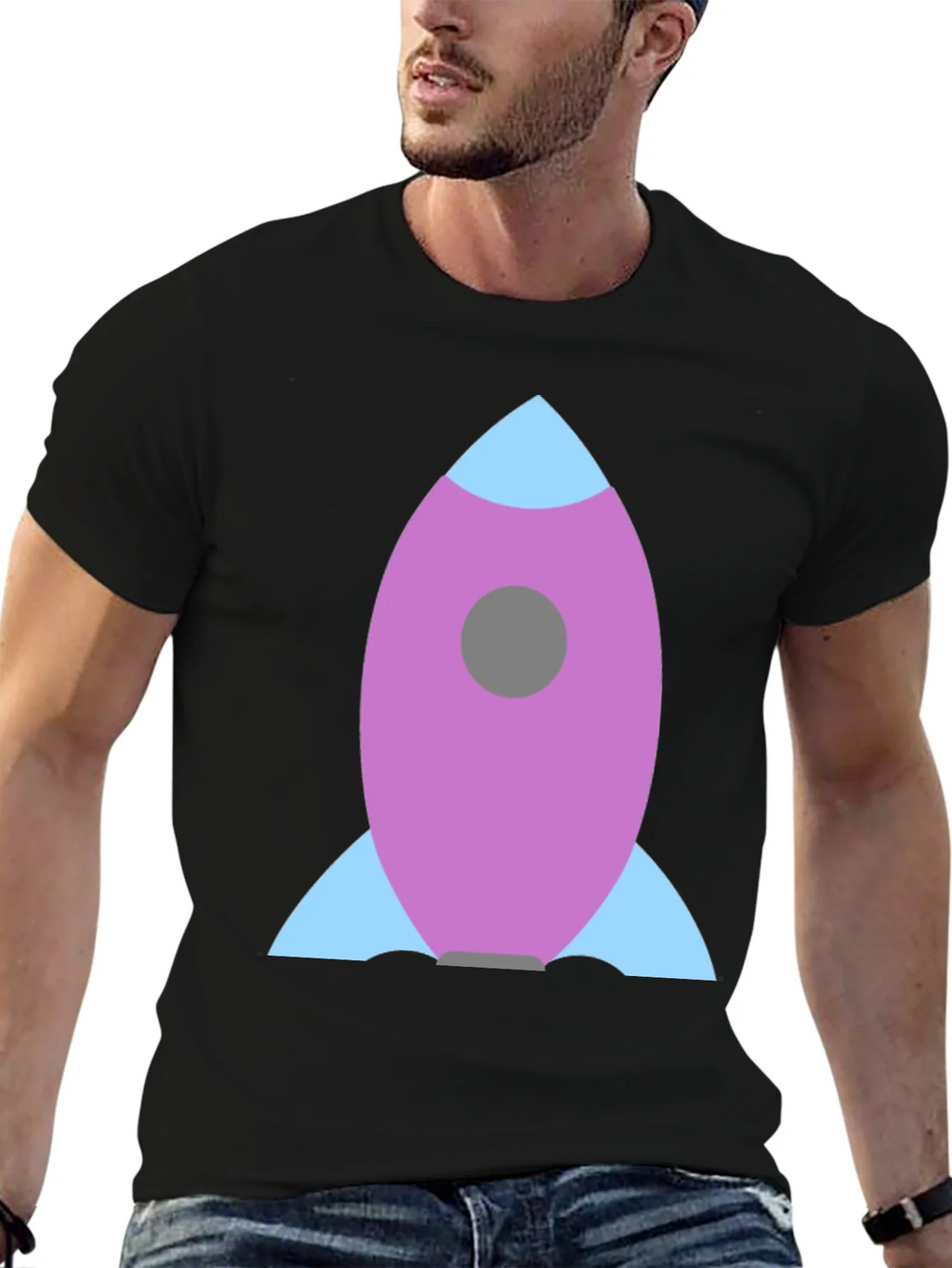 Rocket Graphic Black Tee - Blast Off in Style!