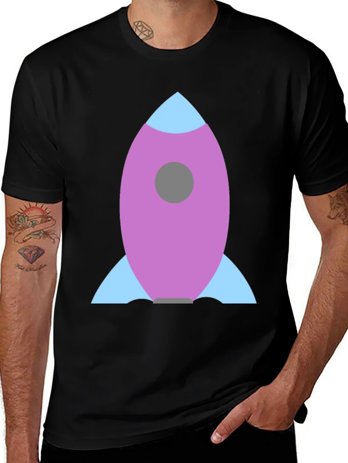 Rocket Graphic Black Tee - Blast Off in Style!