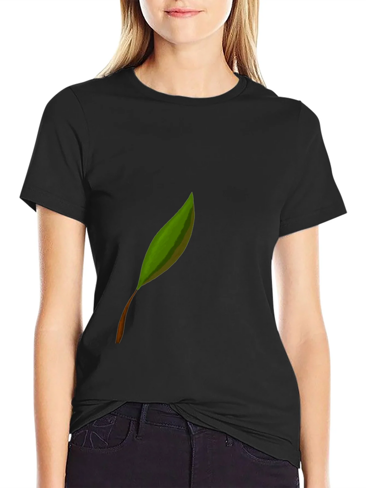 Leaf Graphic Print Black Tee