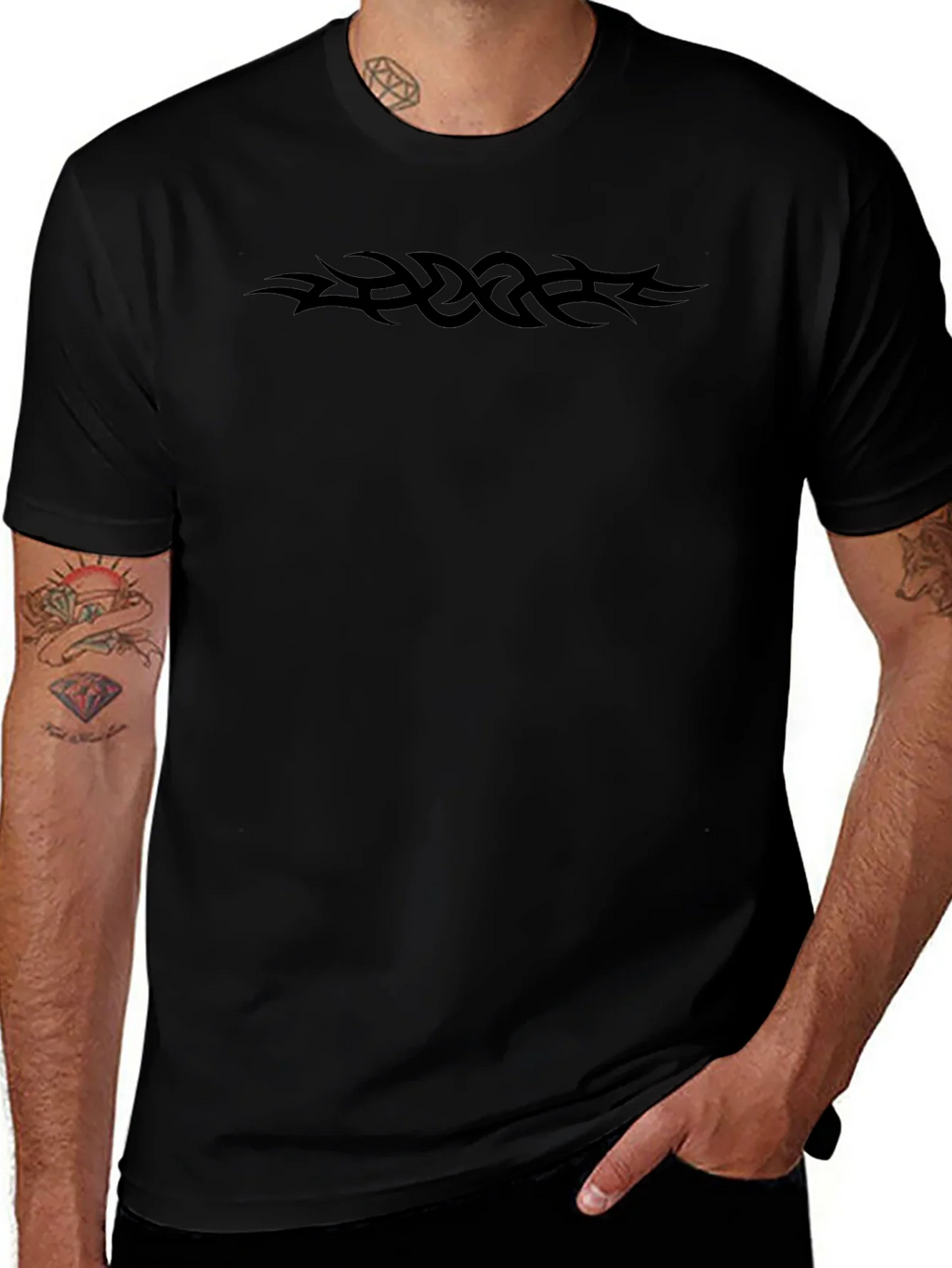 Tribal Tattoo T-Shirt - Black Crew Neck